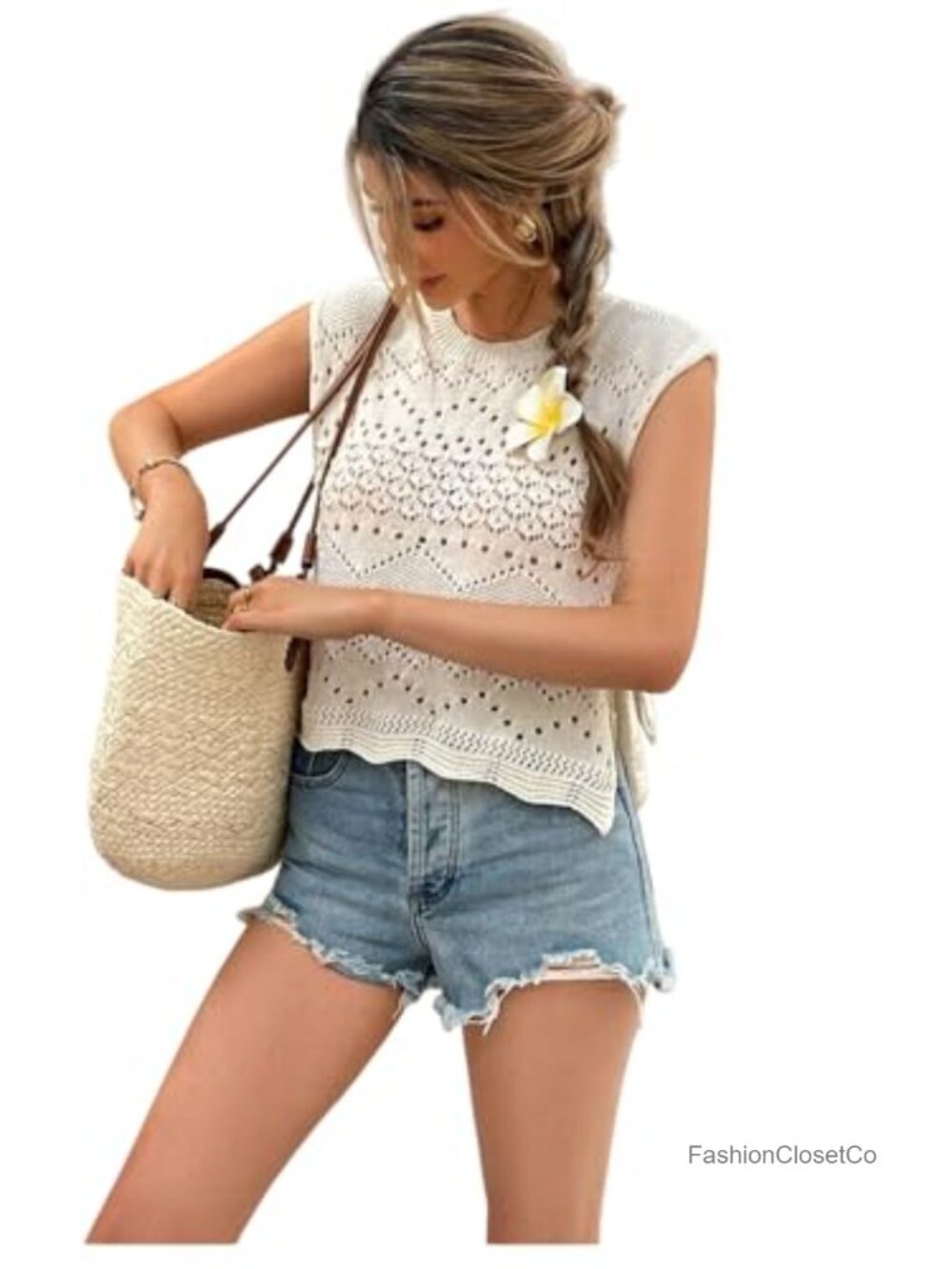 Crochet Sweater Vest, Sleeveless Knit Tank Top, Tie Side, Women's Casual Going